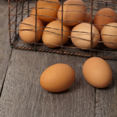 Chicken brown eggs. Selective focus.