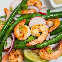 Green Bean Salad with Shrimp. Selective focus.