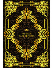 Vector luxury vintage border in the baroque style with gold floral pattern frame. The template for the book covers, old royal pages, invitations, greeting cards, certificates, diplomas.