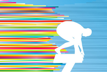 Young man athlete jump in swimming pool abstract vector illustra