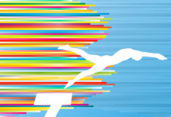 Young man athlete jump in swimming pool abstract vector illustra