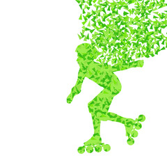 Boy driving roller skates red abstract vector background illustr