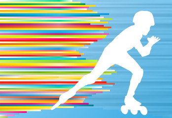 Boy driving roller skates abstract vector background