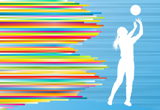 Volleyball player woman silhouette abstract vector background