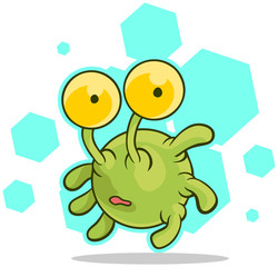 Cartoon cute green alien with big eyes