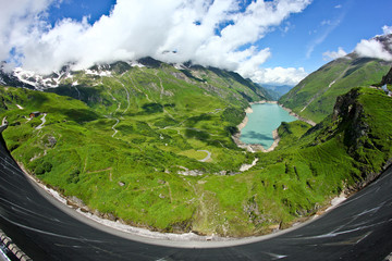 The austrian dam and surrounding nature taken from another dam. 
