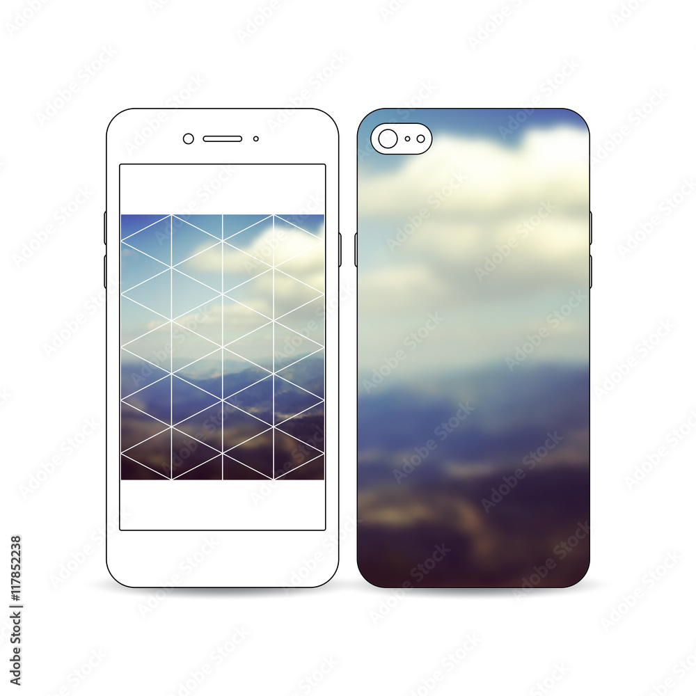 Aufkleber mobile smartphone with an example of the screen and cover design isolated on white. abstract colorfu