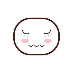 kawaii cry oval face cartoon expression icon. Isolated and flat illustration. Vector graphic