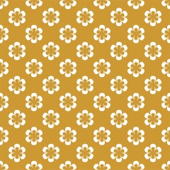 Golden background of white flowers in a row side by side and alternately under him on a golden background