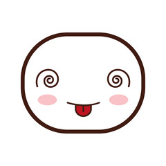 kawaii crazy oval face cartoon expression icon. Isolated and flat illustration. Vector graphic