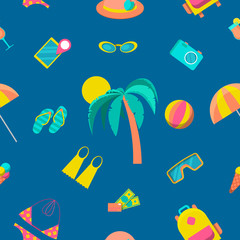 Beach Tourism and Travel Seamless Pattern. Vector background