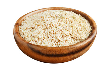 Unpolished rice in a wooden bowl