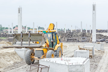 Armature rod delivery at building site. Logistics concept