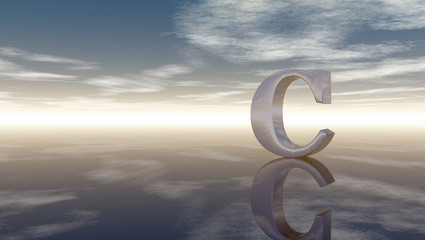 metal uppercase letter c under cloudy sky - 3d rendering