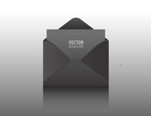 Vector envelope. Black opened  isolated on a background. Realistic mockup.