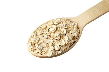 Rolled oats in a wooden spoon