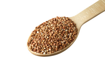 Buckwheat in a wooden spoon