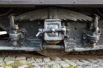 Black wheel and leaf spring of tram