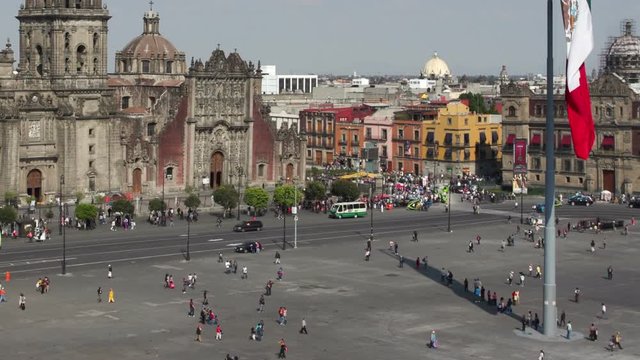zocalo mexico city cathedral and giant flag