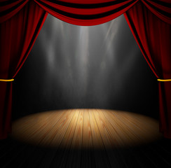 Stage with lights and curtains - obrazy, fototapety, plakaty