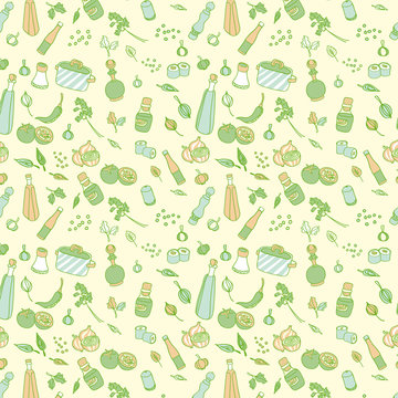 Kitchen utensils and spices Seamless