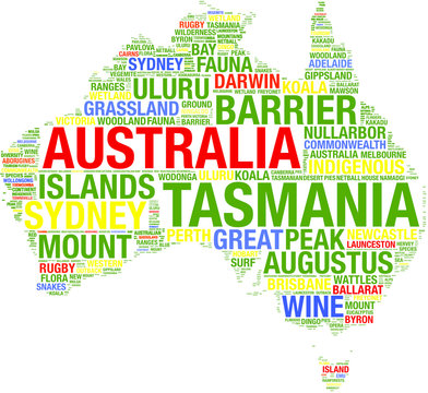 tag cloud vettoriale della mappa dell'Australia