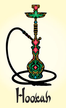 Hookah logo vector illustration. Hand-drawn flower arabic islamic pattern. Vector illustration for a menu restaurant or cafe Arabian oriental cuisine with hookah, business cards