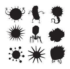 Cartoon viruses characters vector set.