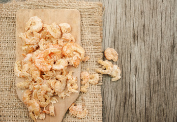 Dried shrimp on wooden spoon