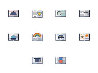 Reading books flat color vector icons
