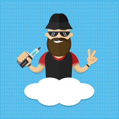flat illustration of man with vape