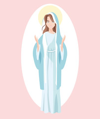 Holy mary woman girl cartoon religion saint icon. Pastel colored illustration. Vector graphic