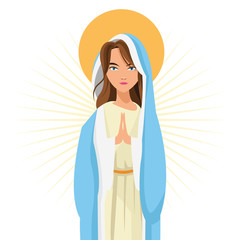 Holy mary woman girl cartoon religion saint icon. Pastel colored and isolated illustration. Vector graphic