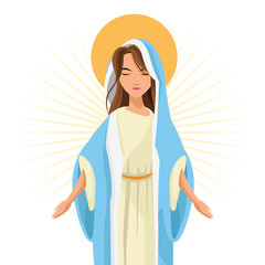 Holy mary woman girl cartoon religion saint icon. Pastel colored and isolated illustration. Vector graphic