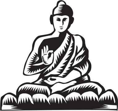Buddha Lotus Pose Woodcut
