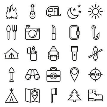 Camping icons set on white background