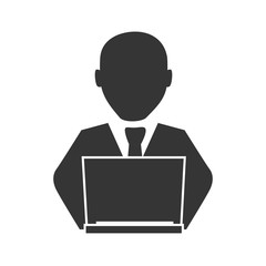 man laptop computer studying education technology bussines suit vector graphic isolated and flat illustration