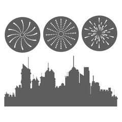 firework city seal stamp circle celebration explosion icon. Isolated and silhouette illustration. Black and White colored. Vector graphic