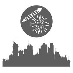 firework city seal stamp circle celebration explosion icon. Isolated and silhouette illustration. Black and White colored. Vector graphic