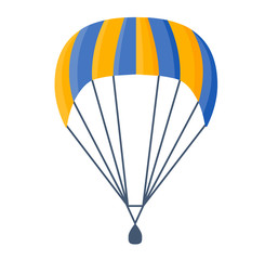 Naklejka premium Illustration fly parachute flat icon cartoon graphic. Modern parachute extreme transport sky adventure journey and air parachute travel transportation flight airship. Hight jump down