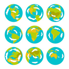 Globe earth icon planet map symbol vector illustration. Education globe toy icon and graphic sphere. Geography element globe icon tool isolated on white background