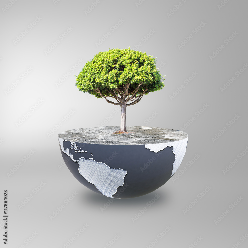 Poster globe with tree, grey background