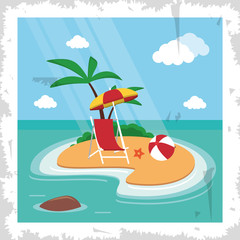 chair umbrella ball sun palm tree beach summer holiday vacation icon. Colorfull and grunge illustration. Vector graphic