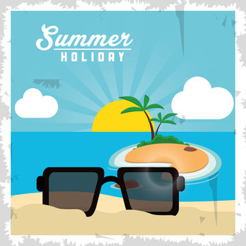 glasses palm tree beach summer holiday vacation icon. Colorfull and grunge illustration. Vector graphic