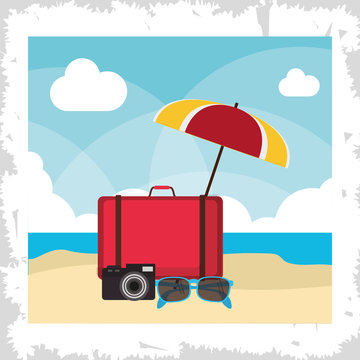 bag umbrella glasses camera summer holiday vacation icon. Colorfull and flat illustration. Vector graphic