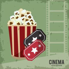 pop corn ticket movie film going to cinema icon. Colorfull and grunge illustration. Vector graphic