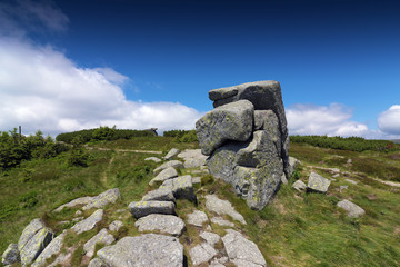Sunny and cloudy day in Krkonose mountains