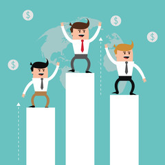 Businessman steps bars man male cartoon business icon. Colorfull and flat illustration. Vector graphic