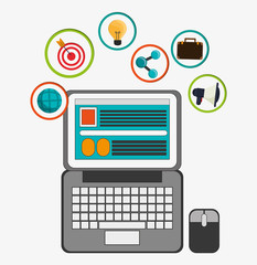 laptop social network media multimedia icon set. Colorfull illustration. Vector graphic