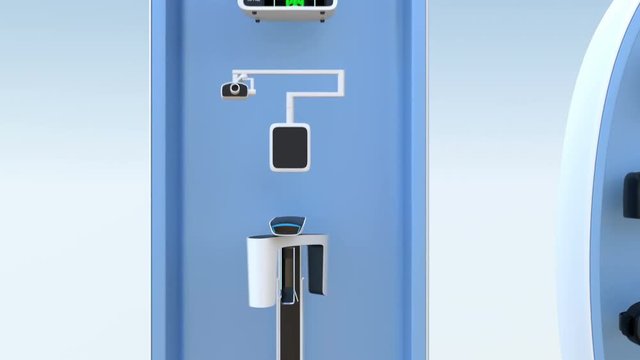 Medical imaging system, dental equipment in IoT word. IoT concept for medical equipment. 3D animation.